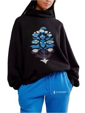 Women's FP Movement On Your Mark Mock Neck Sweatshirt Embroidered Terry XS NWT